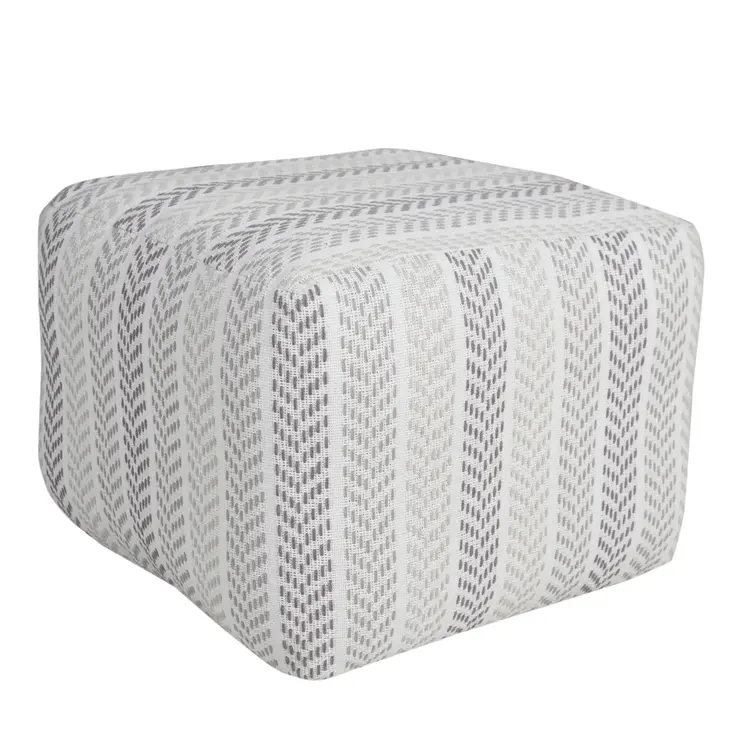 18" Gray And White Cotton Chevron Pouf Ottoman