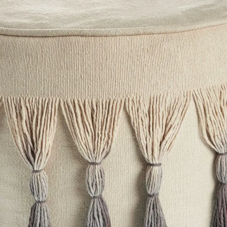 20" Beige Cotton Round Ombre Pouf Ottoman