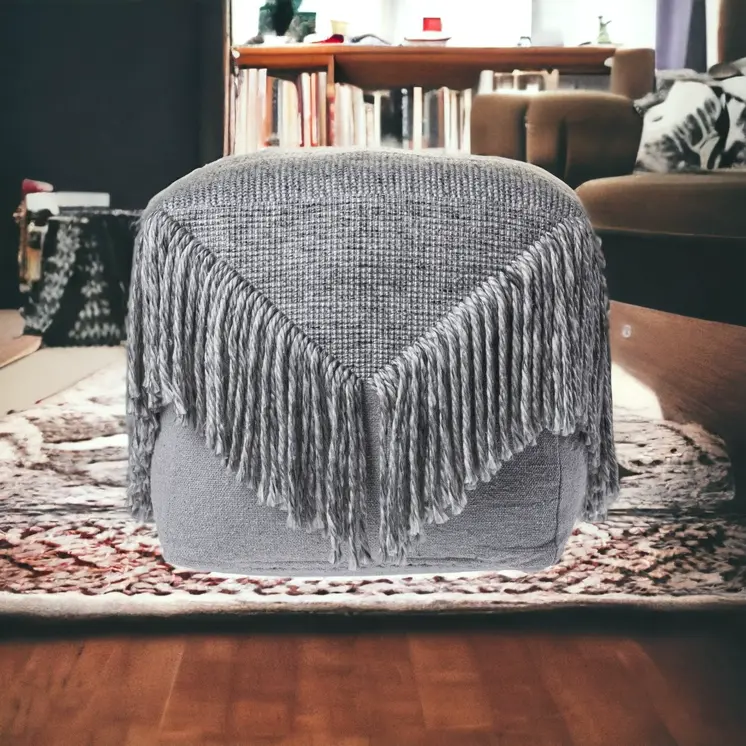 18" Gray Wool Cotton Blend Pouf Ottoman