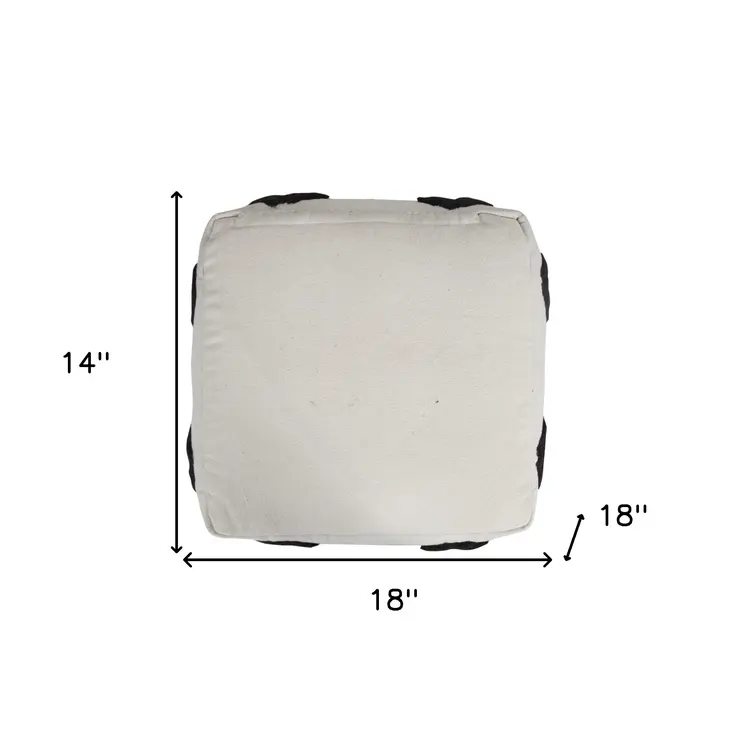 18" White Cotton Geometric Pouf Ottoman