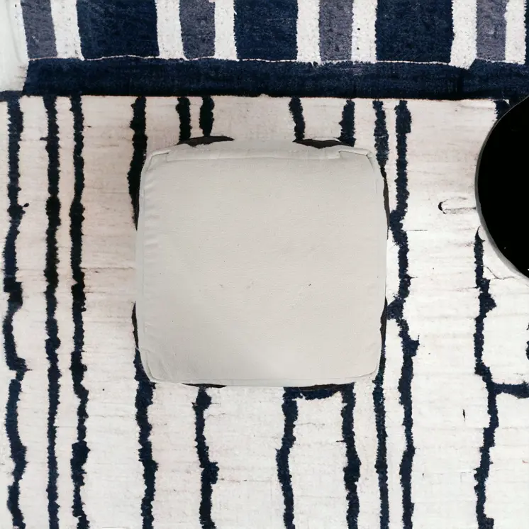 18" White Cotton Geometric Pouf Ottoman