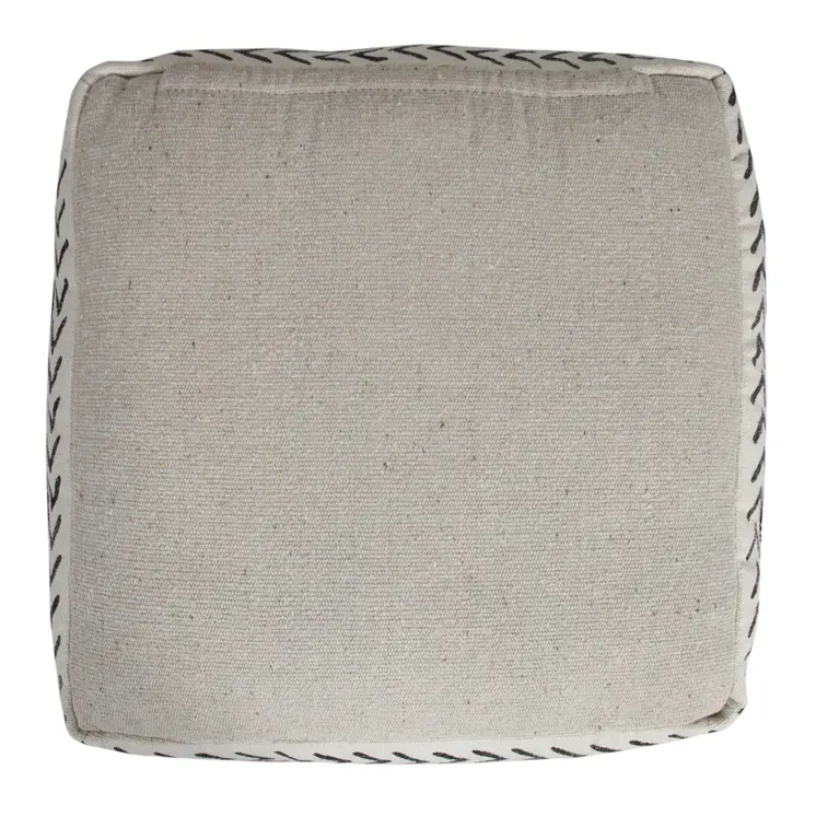 18" White Cotton Striped Pouf Ottoman