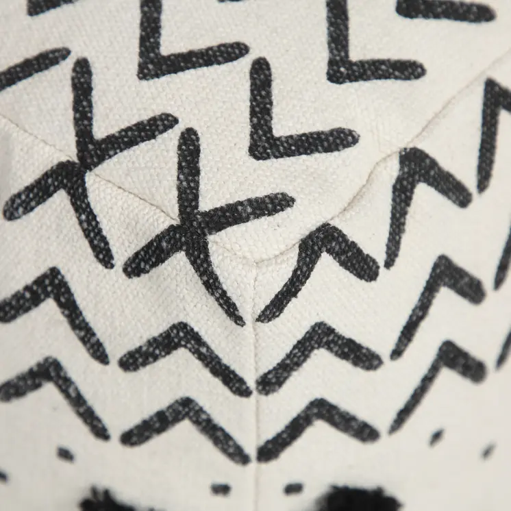 18" White Cotton Chevron Pouf Ottoman