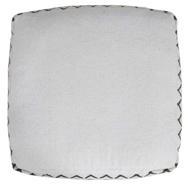 18" White Cotton Chevron Pouf Ottoman