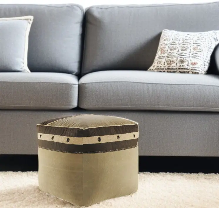 20" Brown Cotton Striped Pouf Ottoman