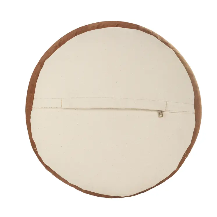 16" Tan Cotton Cylinder Striped Pouf Ottoman