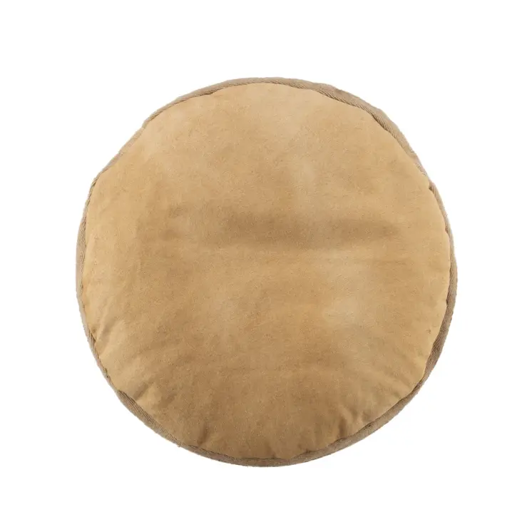 16" Tan Cotton Cylinder Striped Pouf Ottoman