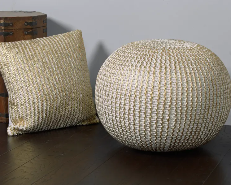 20" Gold Cotton Round Pouf Ottoman