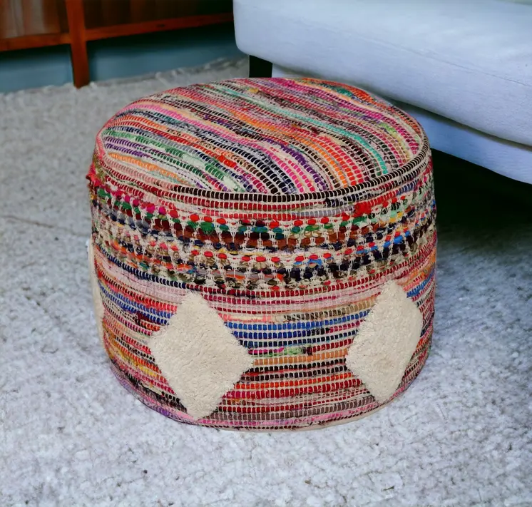 18" Rainbow Cylinder Geometric Pouf Ottoman