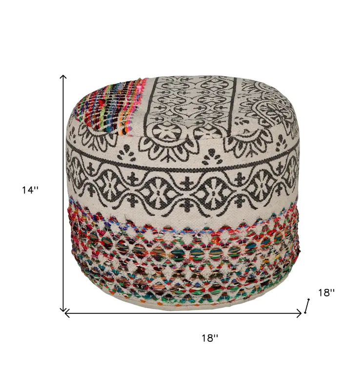 18" Rainbow And Gray Cylinder Geometric Pouf Ottoman