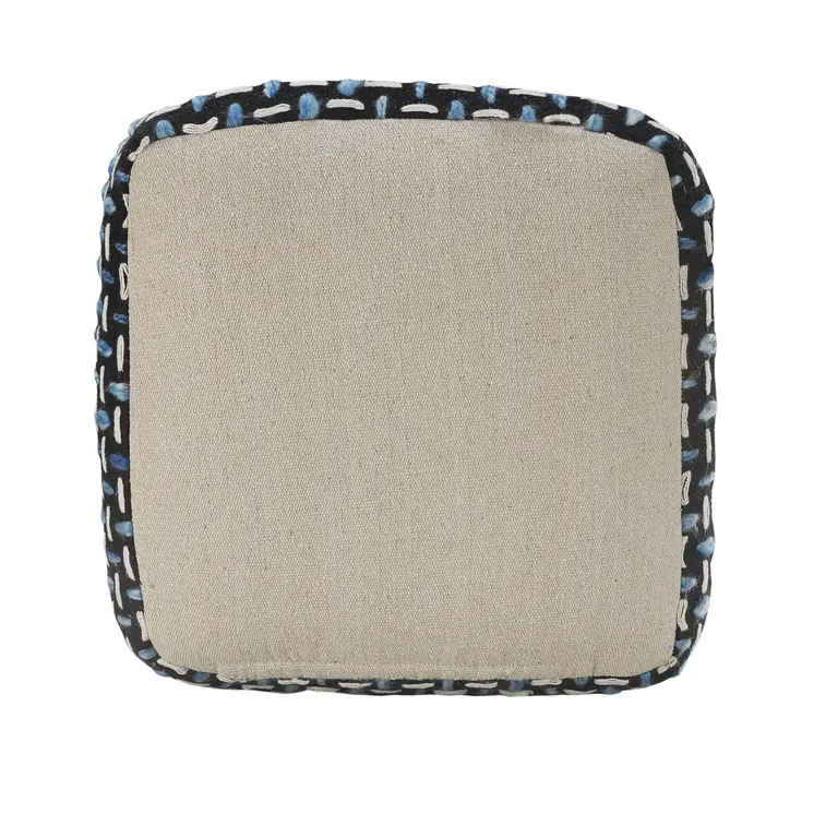 16" Black Fabric Geometric Pouf Ottoman