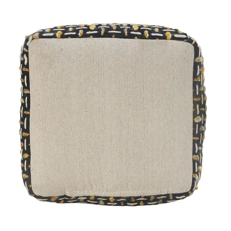 16" Black Fabric Geometric Pouf Ottoman