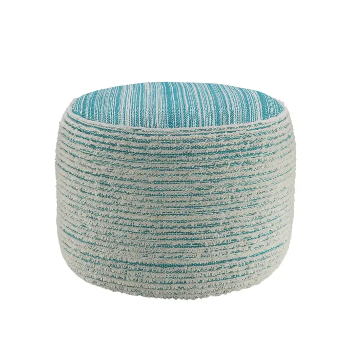 18" Blue Fabric Cylinder Striped Pouf Ottoman