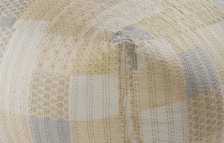 48" Cream Cotton Patchwork Pouf Ottoman