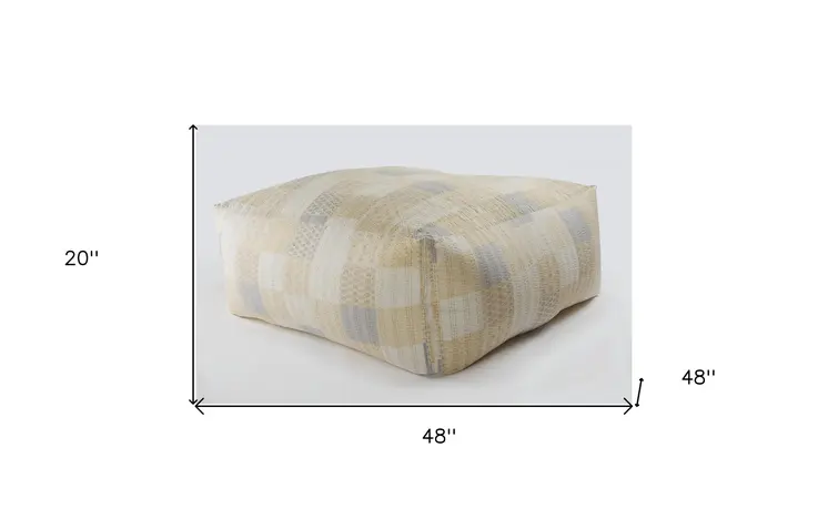 48" Cream Cotton Patchwork Pouf Ottoman