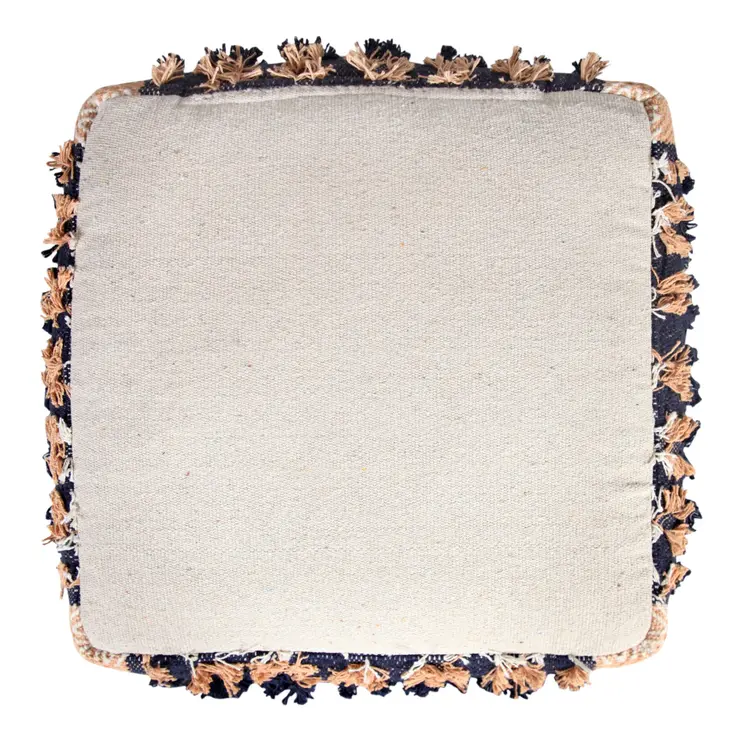 18" Blue Cotton Geometric Pouf Ottoman