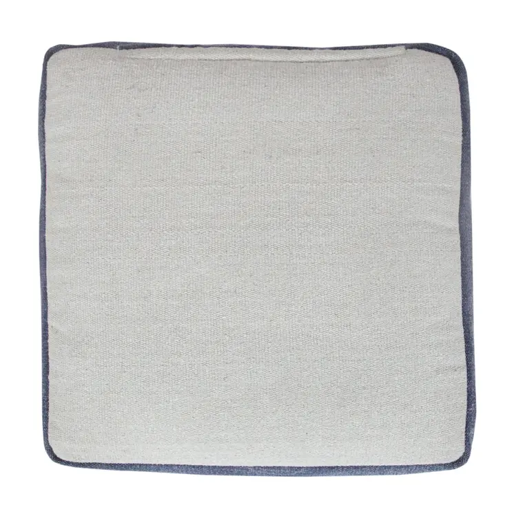 18" Natural And Navy Blue Cotton Medallion Pouf Ottoman