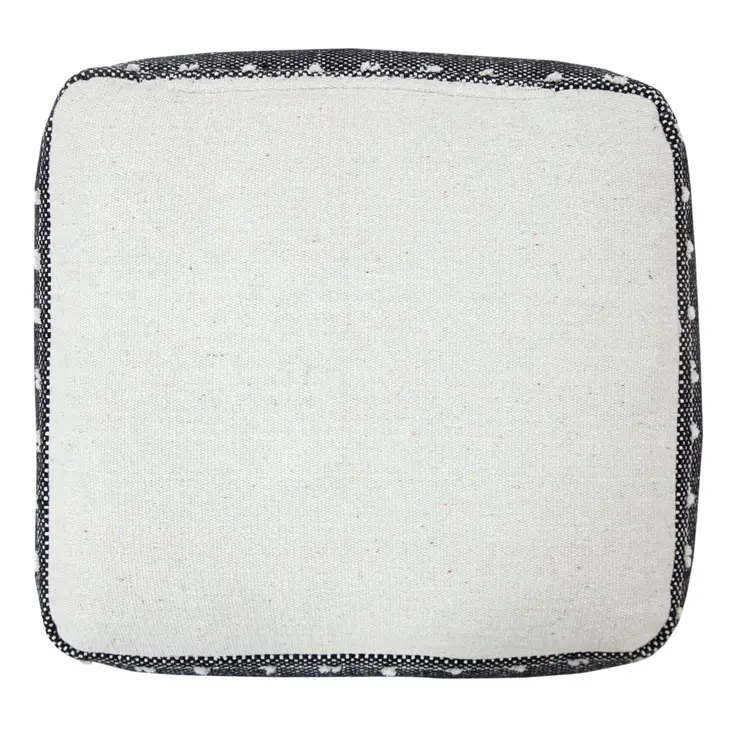 18" White Cotton Striped Pouf Ottoman