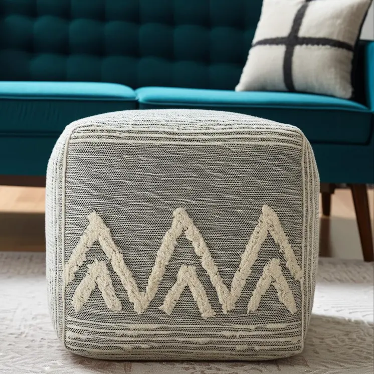 16" Gray Fabric Pouf Ottoman