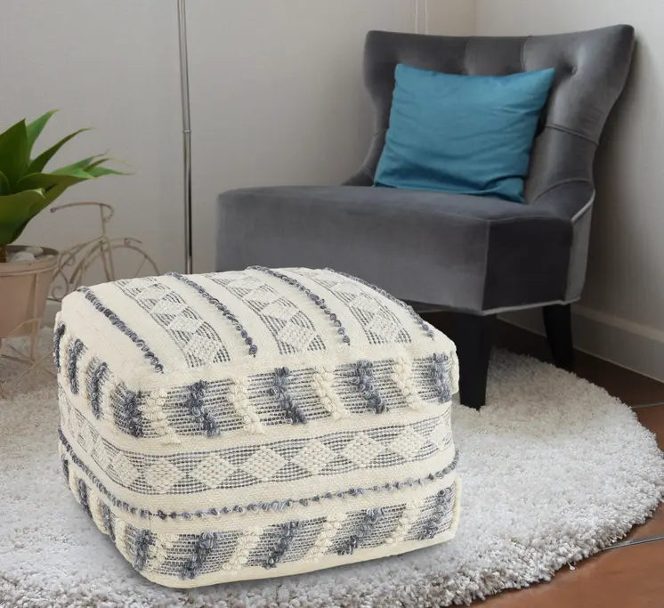 18" Blue Striped Pouf Ottoman