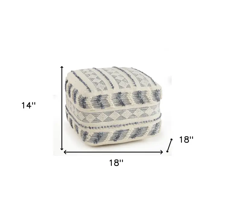 18" Blue Striped Pouf Ottoman