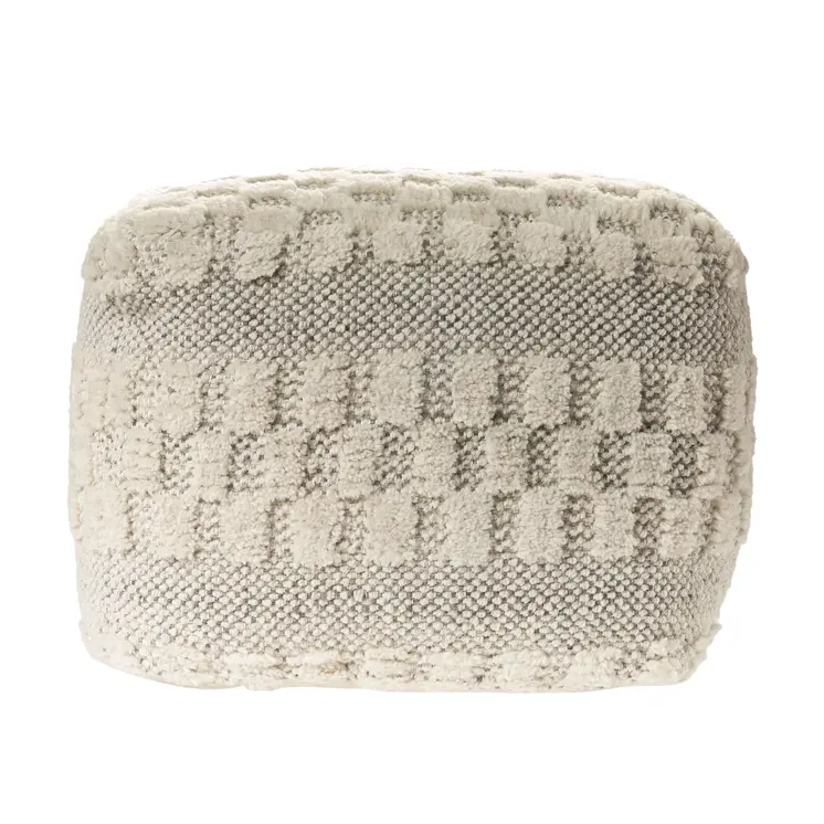 18" Beige Geometric Pouf Ottoman