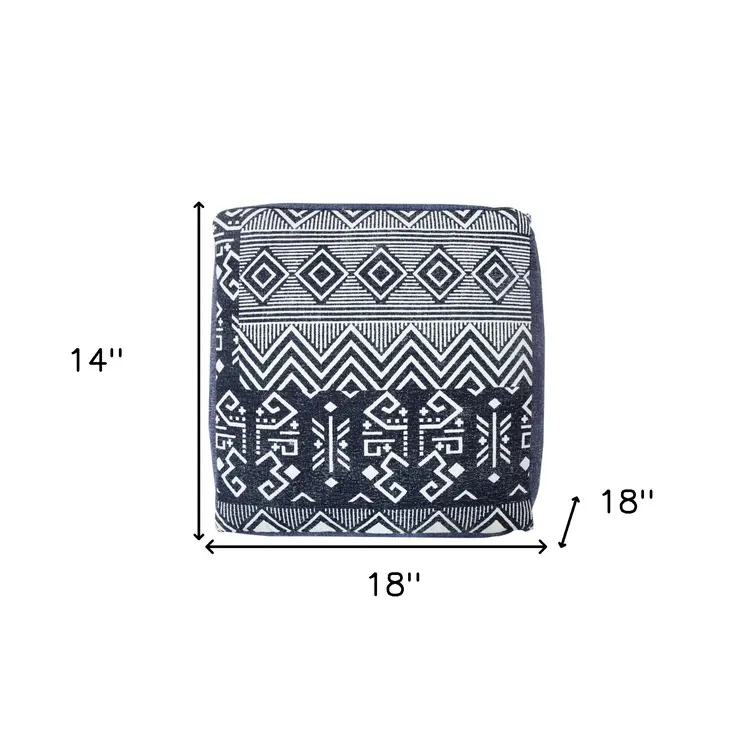 18" Blue Cotton Geometric Pouf Ottoman