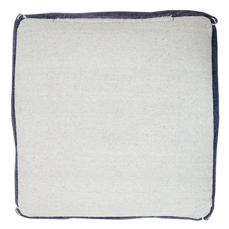 18" Blue Cotton Geometric Pouf Ottoman