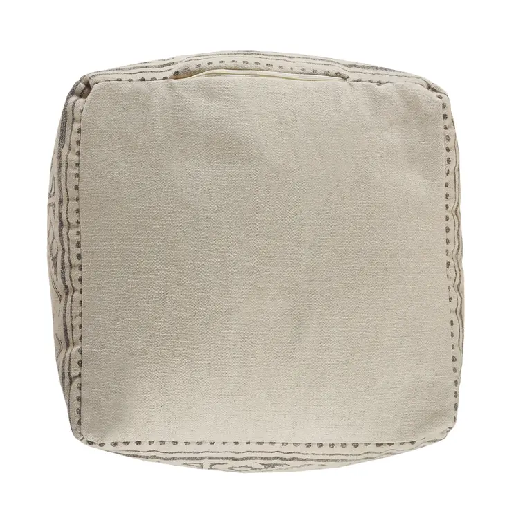 20" Beige Cotton Tribal Pouf Ottoman