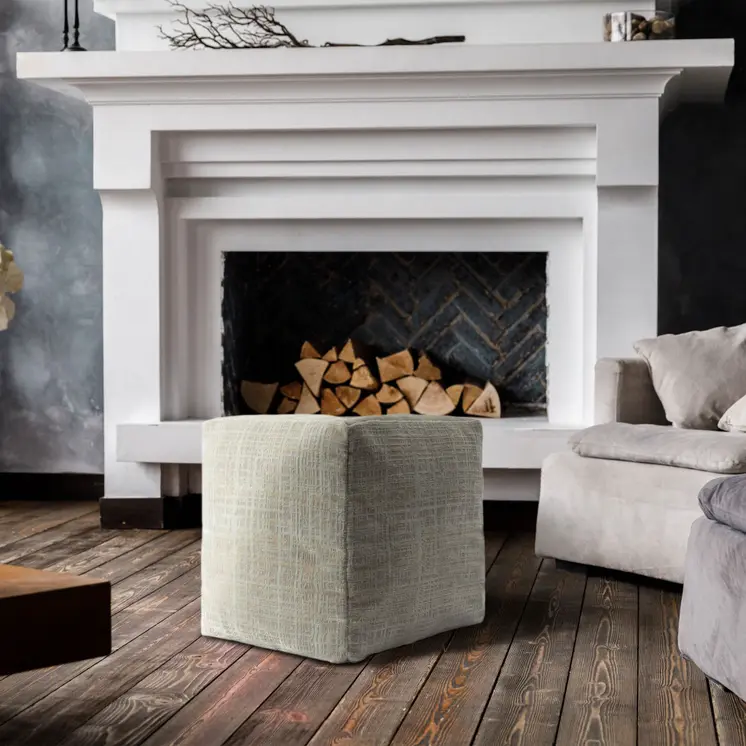 18" Beige Abstract Pouf Ottoman