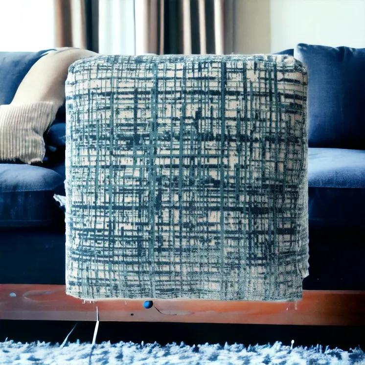 18" Blue Abstract Pouf Ottoman