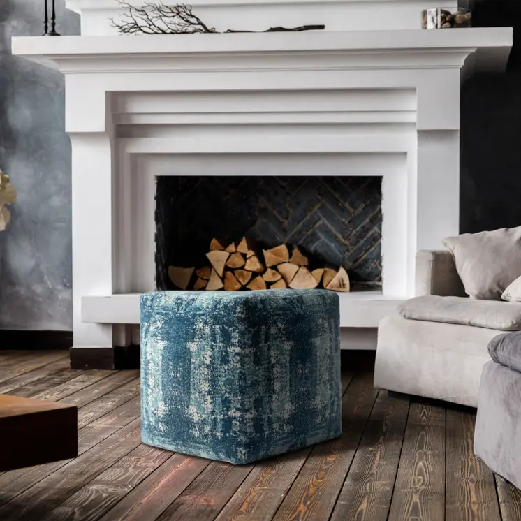 18" Blue Abstract Pouf Ottoman