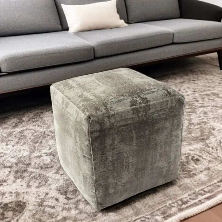 18" Gray Abstract Pouf Ottoman