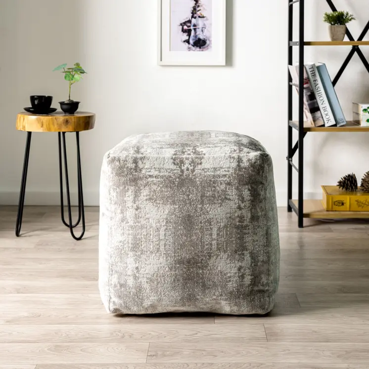18" Gray Abstract Pouf Ottoman