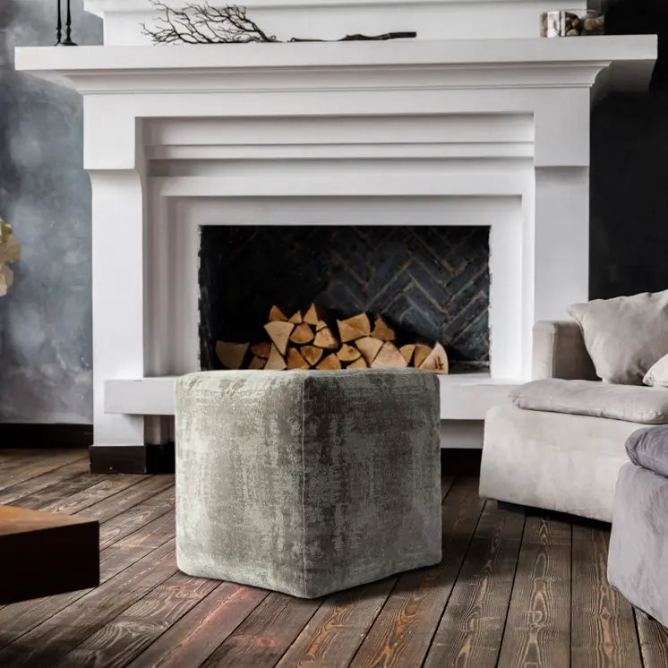 18" Gray Abstract Pouf Ottoman