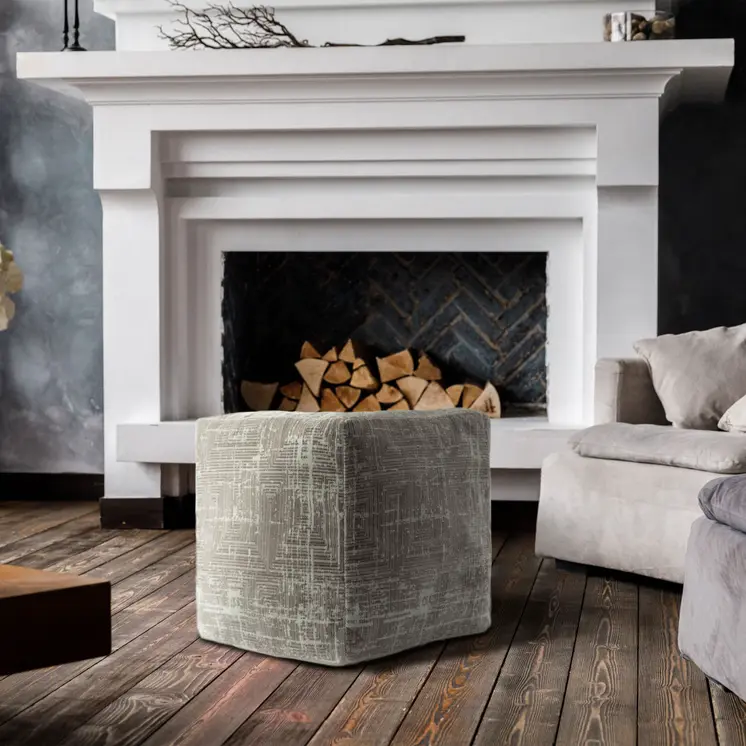 18" Gray Geometric Pouf Ottoman