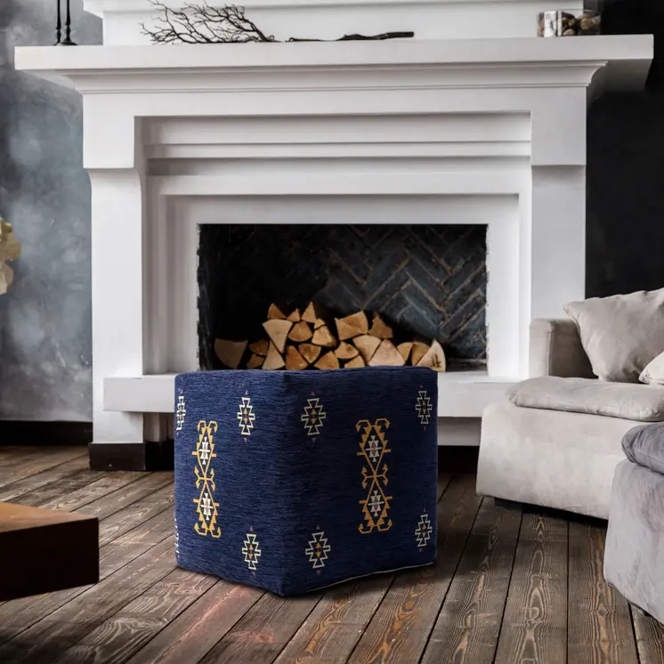 18" Blue Medallion Pouf Ottoman