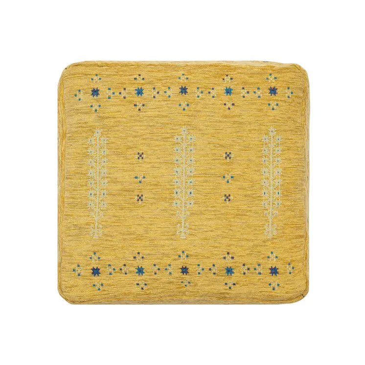 18" Yellow Abstract Pouf Ottoman