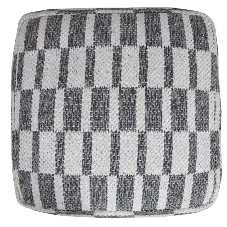 18" Gray Cotton Geometric Pouf Ottoman