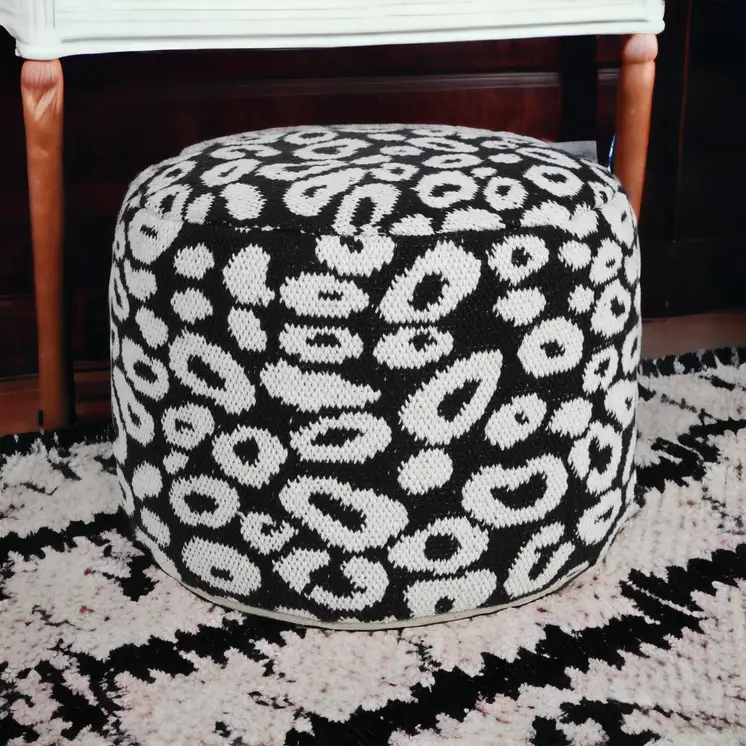 18" Black Cylinder Abstract Pouf Ottoman