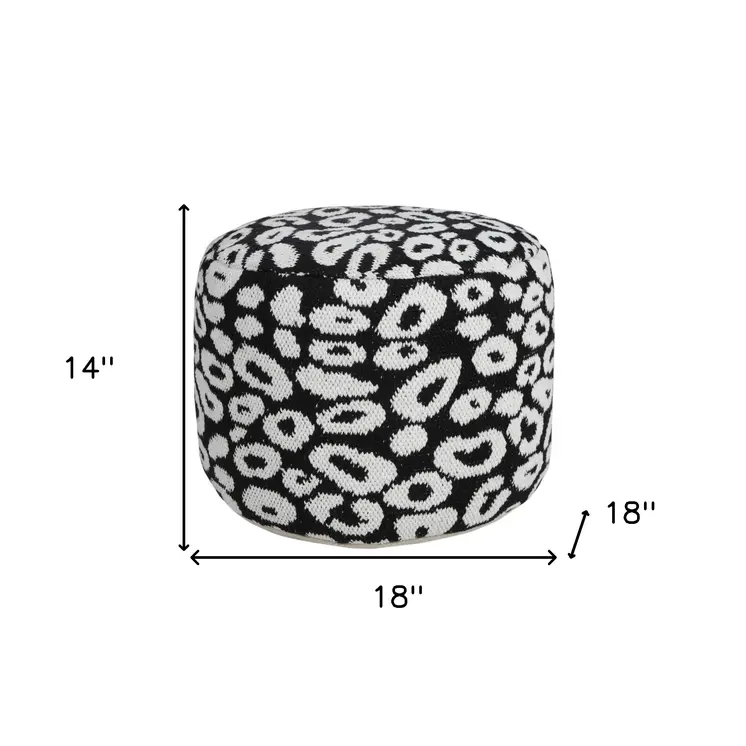 18" Black Cylinder Abstract Pouf Ottoman