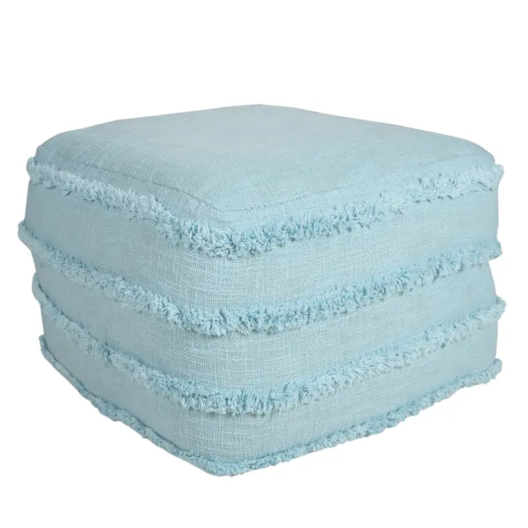 18" Blue Cotton Striped Pouf Ottoman