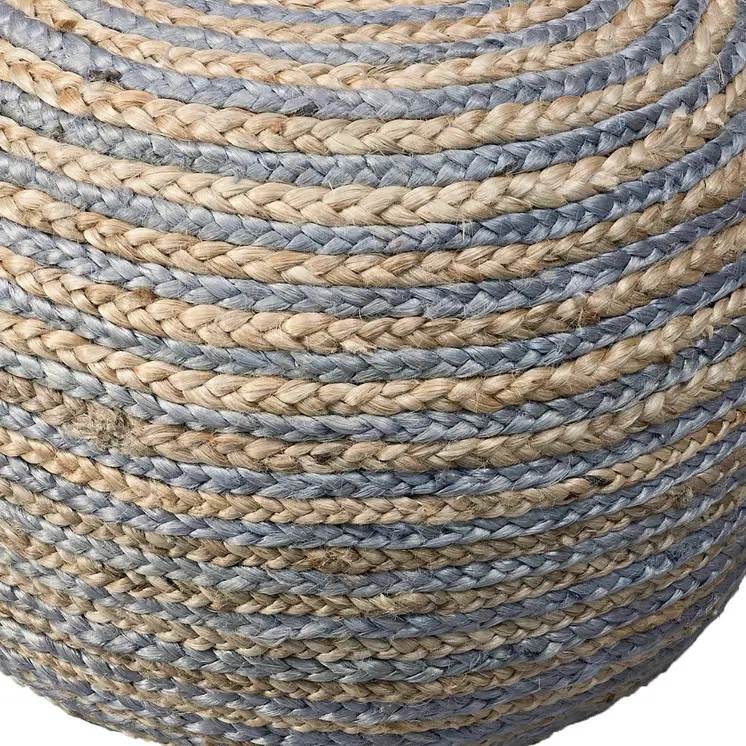 20" Gray Cotton Blend Round Striped Pouf Ottoman