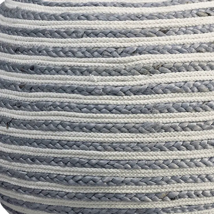 20" Gray Cotton Blend Round Striped Pouf Ottoman