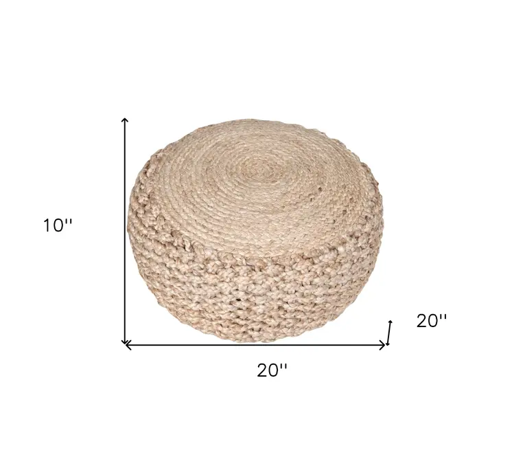 20" Tan Round Geometric Pouf Ottoman