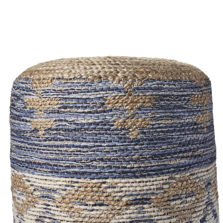 18" Blue Cylinder Geometric Pouf Ottoman