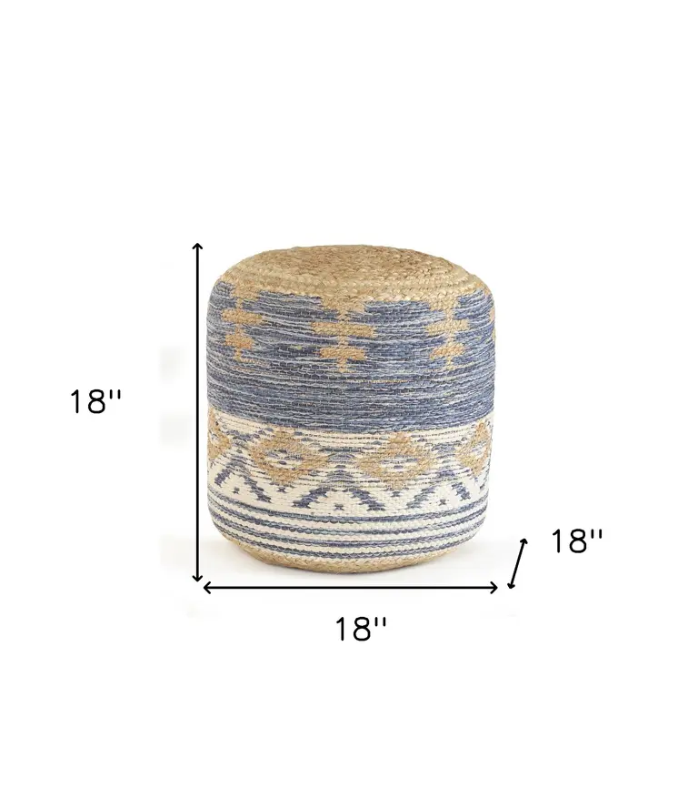 18" Blue Cylinder Geometric Pouf Ottoman