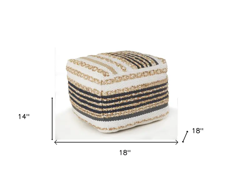 18" Tan Geometric Pouf Ottoman
