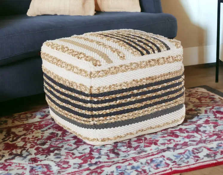 18" Tan Geometric Pouf Ottoman