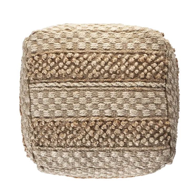 18" Tan Striped Pouf Ottoman
